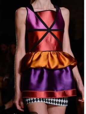 Aquilano Rimondi Satin Colorblock Peplum Mini Dress... .Size IT 42/US 6